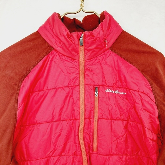 Eddie Bauer Two Tone Red Cozy Soft Fleece and Nylon Puffer Jacket P3685 - Picture 2 of 9